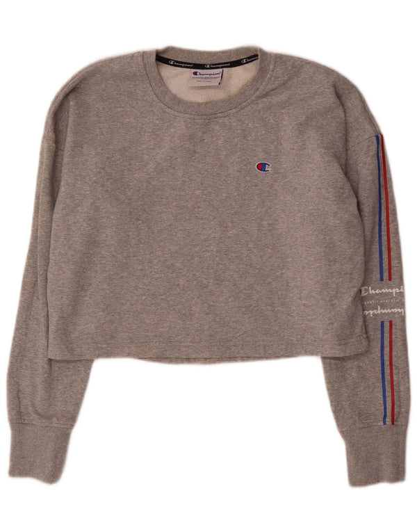 Champion Sudadera Crop Graphic para Mujer UK 44 Gris Medio Moteado