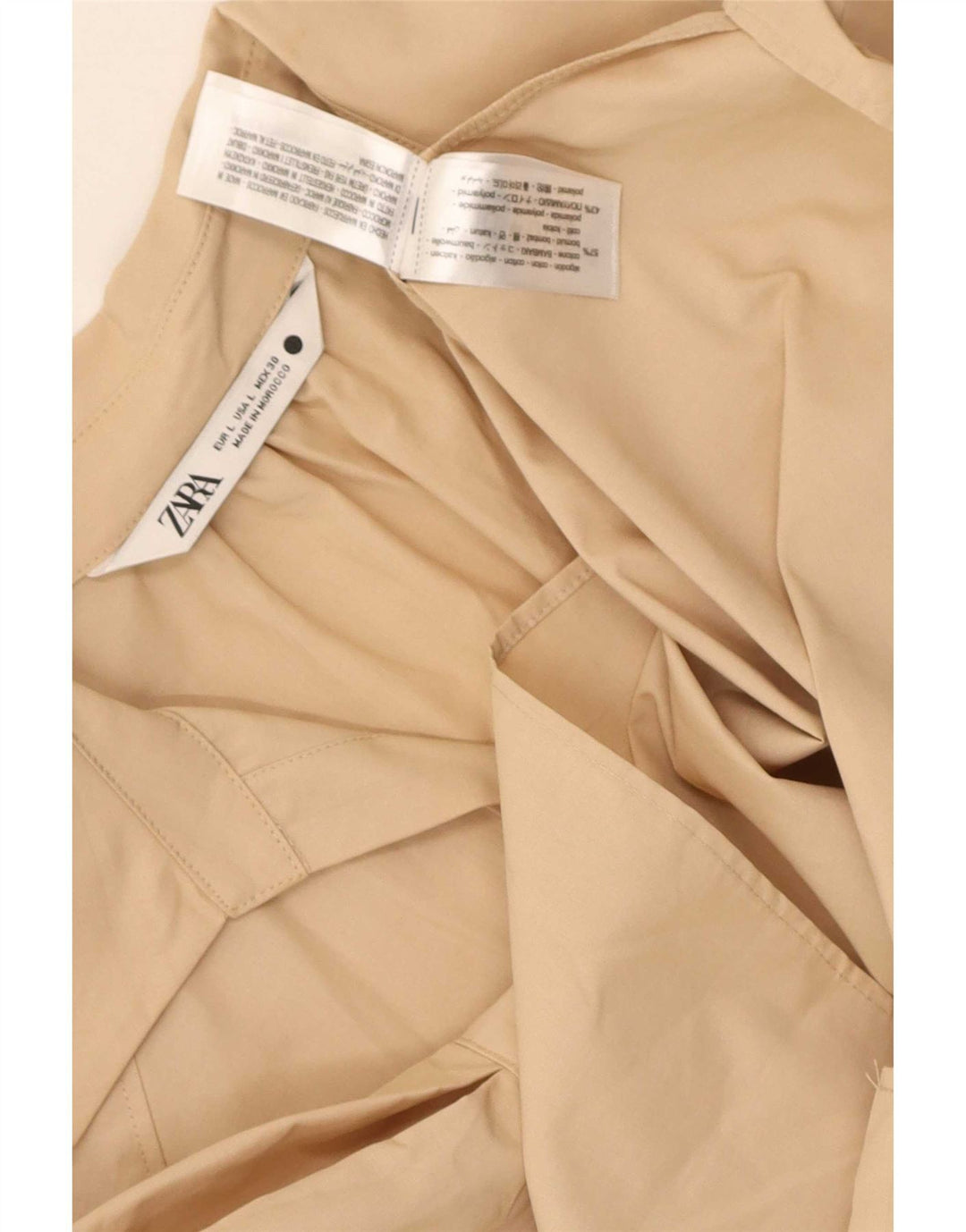 Zara Mujer Blusa Top UK 46 Grande Algodón Beige
