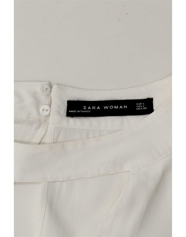 Zara Mujer Blusa Manga 3/4 Top UK 46 Grande Blanco
