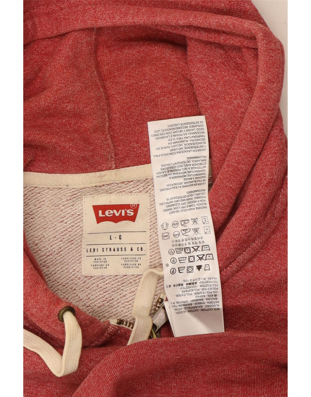 Levi's Sudadera con capucha y cremallera para hombre, tamaño grande, algodón rojo