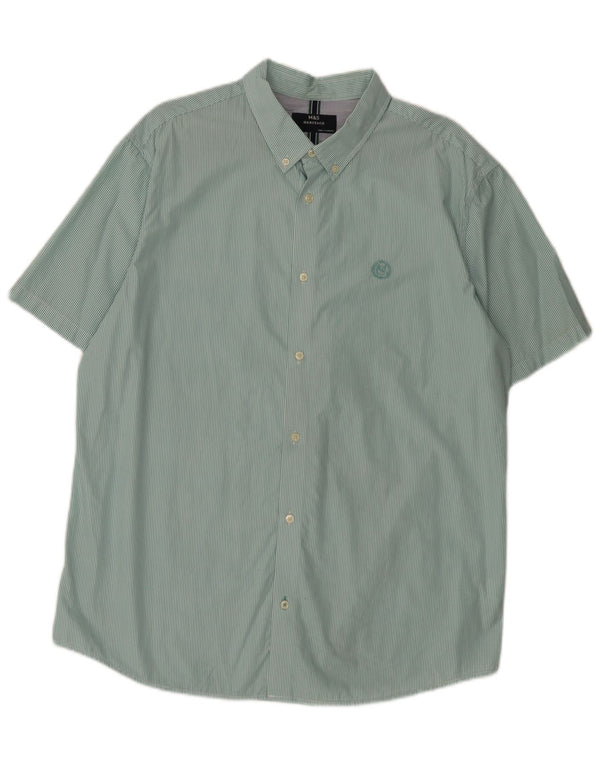Marks & Spencer Camisa Heritage de manga corta para hombre XL Algodón a rayas verdes