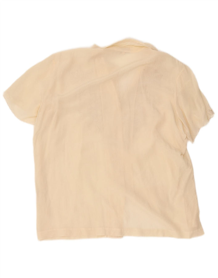 Vintage mujer camisa de manga corta blusa IT 42 medio de seda blanca