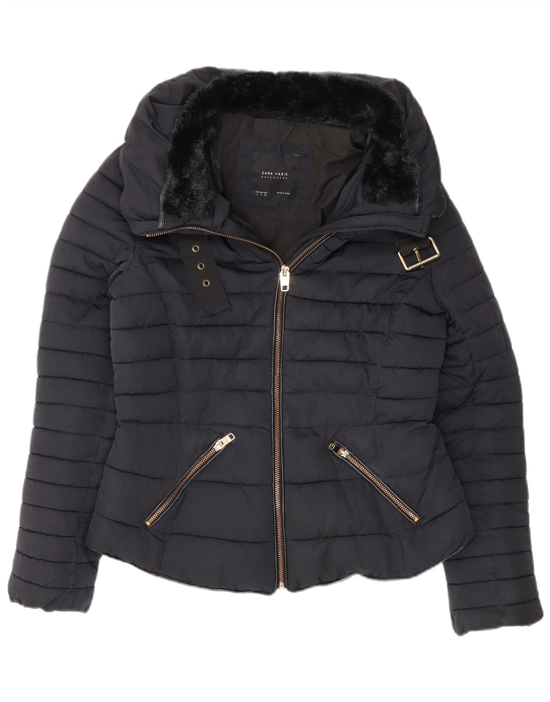 Zara Mujer Chaqueta Acolchada UK 42 Mediana Azul Marino Poliéster