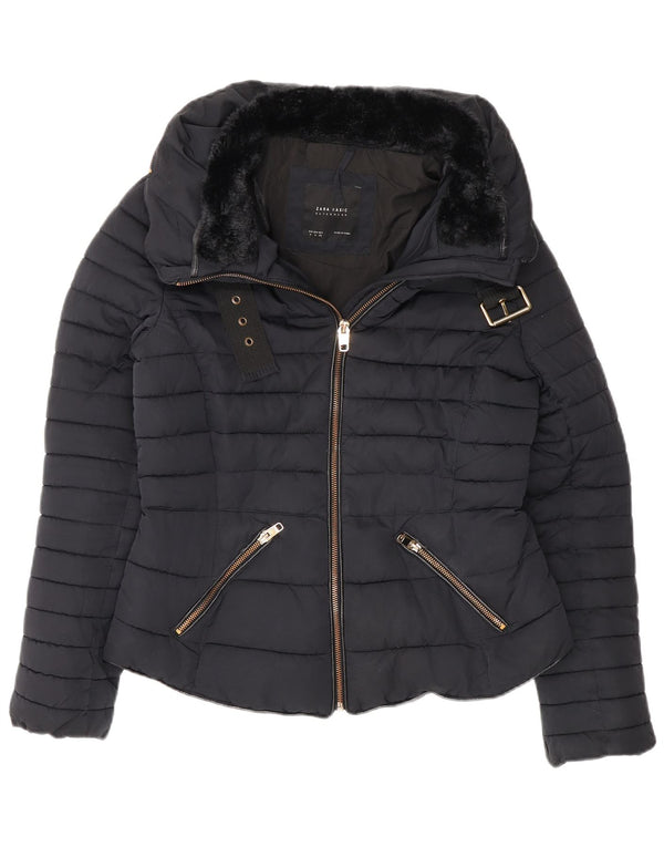 Zara Mujer Chaqueta Acolchada UK 42 Mediana Azul Marino Poliéster