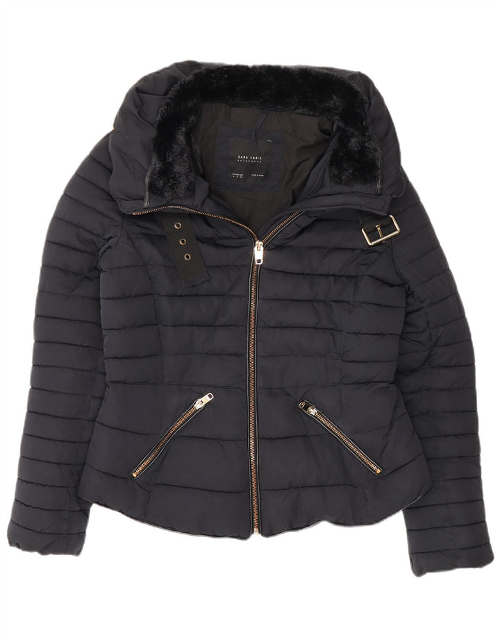 Zara Mujer Chaqueta Acolchada UK 42 Mediana Azul Marino Poliéster