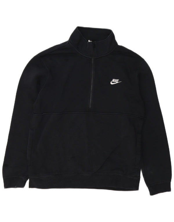 NIKE Hombre Zip Neck Sudadera Jumper Large Negro Algodón