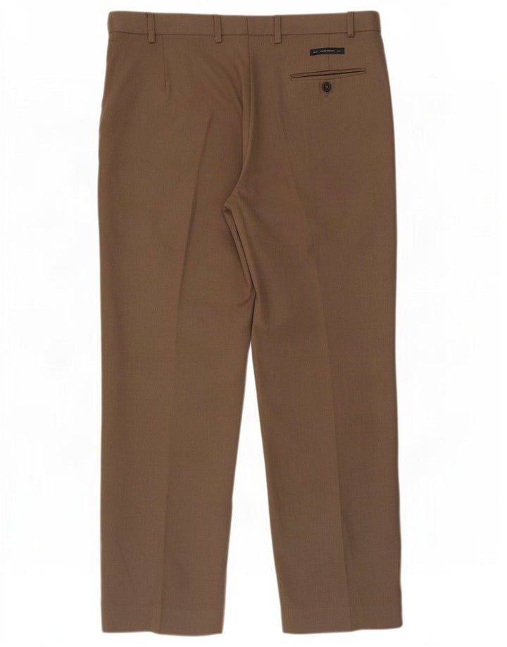 Marks & Spencer Pantalón de traje de corte regular para hombre W40 L31 Poliéster marrón