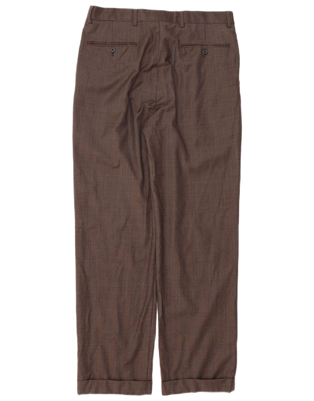 BROOKS BROTHERS Pantalón de traje con pinzas Madison para hombre W33 L31 Lana a cuadros marrón