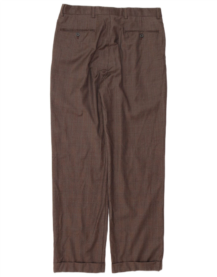 BROOKS BROTHERS Pantalón de traje con pinzas Madison para hombre W33 L31 Lana a cuadros marrón