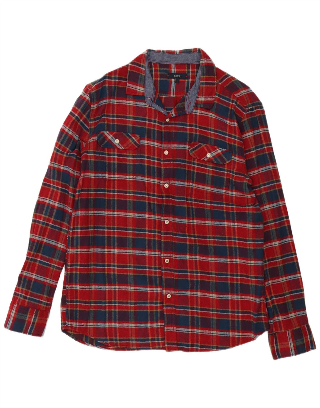 Brugi Camisa De Franela Grande De Algodón A Cuadros Rojos Para Hombre