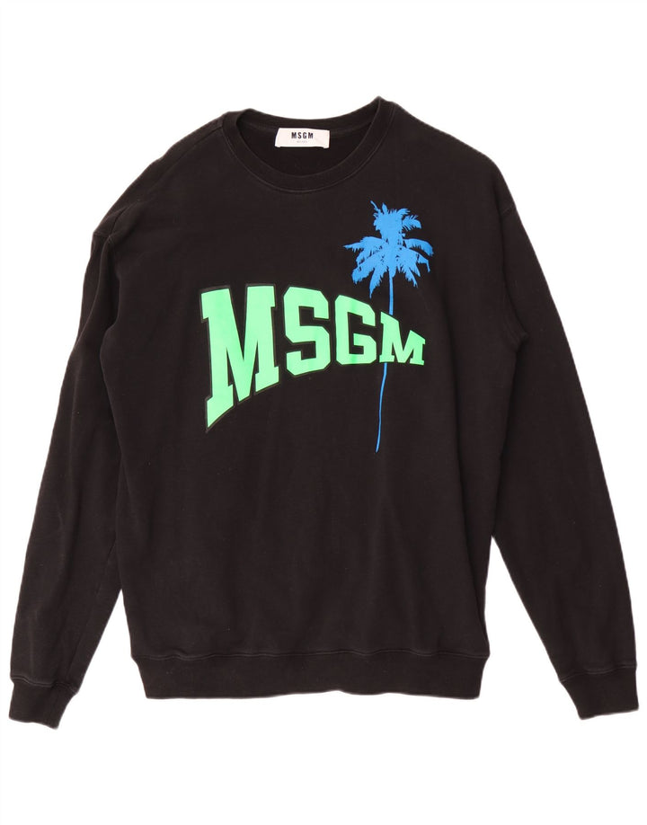 MSGM Mens Milano Graphic Sudadera Jumper Grande Algodón Negro