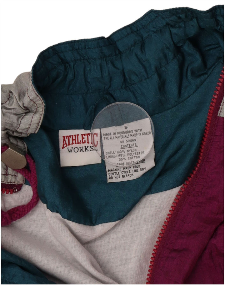 Vintage mujer oversize chándal top chaqueta pequeña rosa colorblock nylon