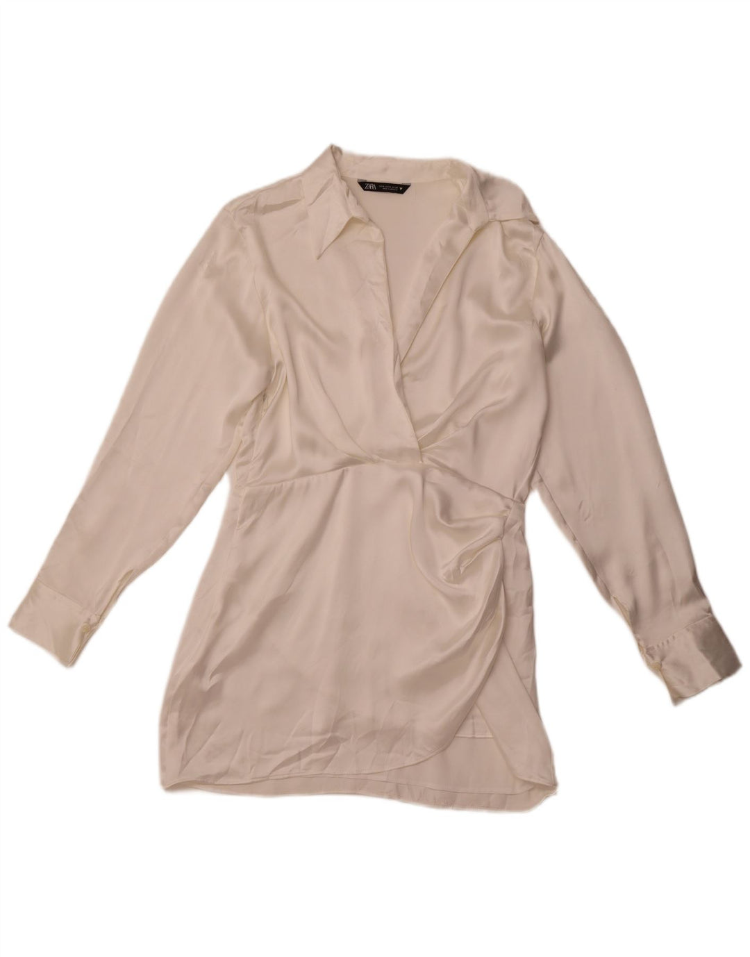 ZARA Vestido camisero tipo jersey para mujer UK 44 Seda blanca mediana