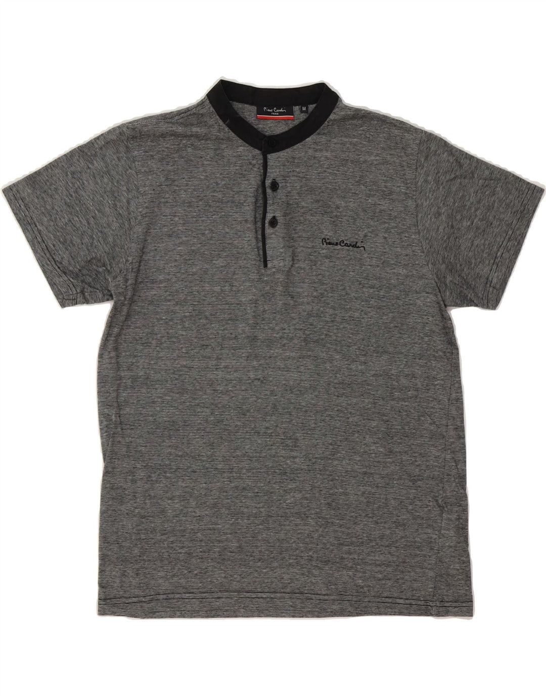 PIERRE CARDIN Mens Polo Shirt Medium Grey Striped Cotton Vintage Pierre Cardin and Second-Hand Pierre Cardin from Messina Hembry 