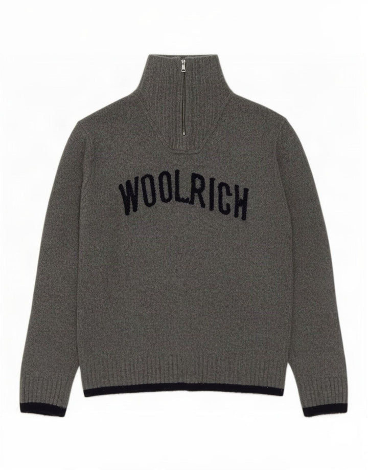 Woolrich Jersey De Cuello Con Cremallera Gráfico Para Hombre XL Lana Gris