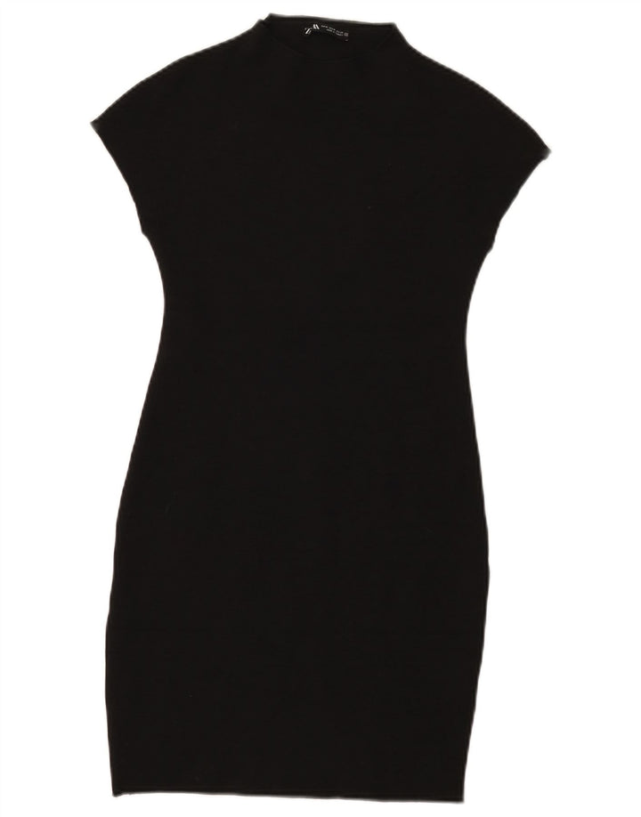 Zara Vestido Ajustado Mujer UK 42 Medio Viscosa Negra