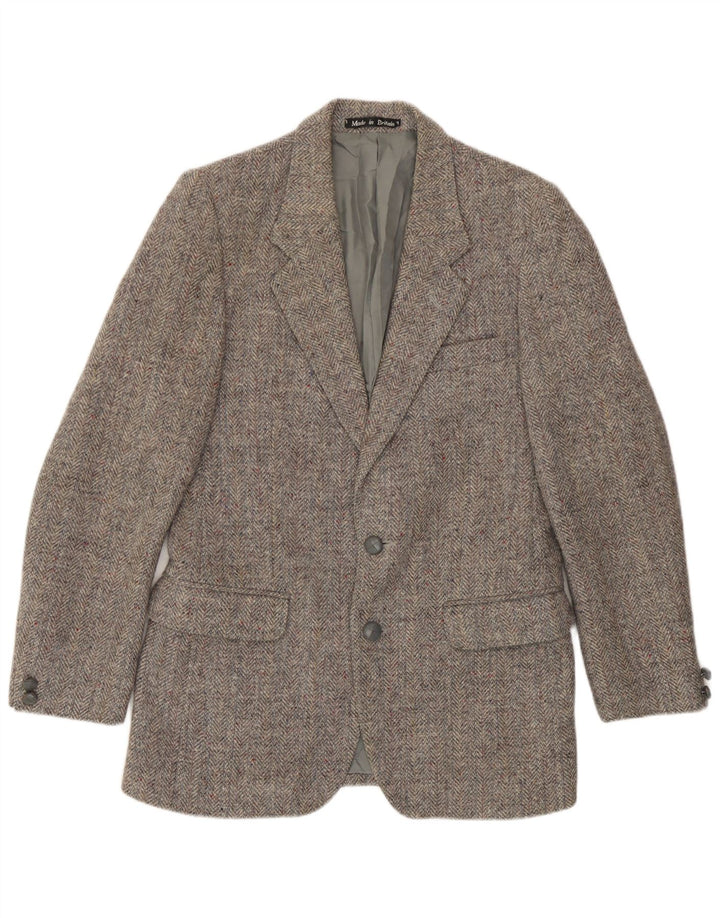 Harris Tweed Chaqueta tipo blazer de 2 botones para hombre UK 36 Small Grey Herringbone
