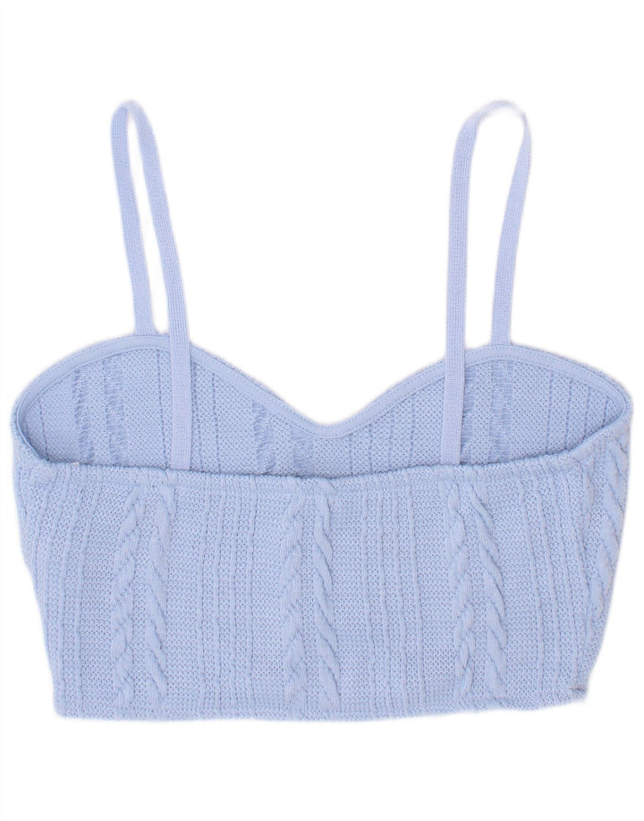 Zara Mujer Crop Top De Punto UK 8 Pequeño Poliéster Azul