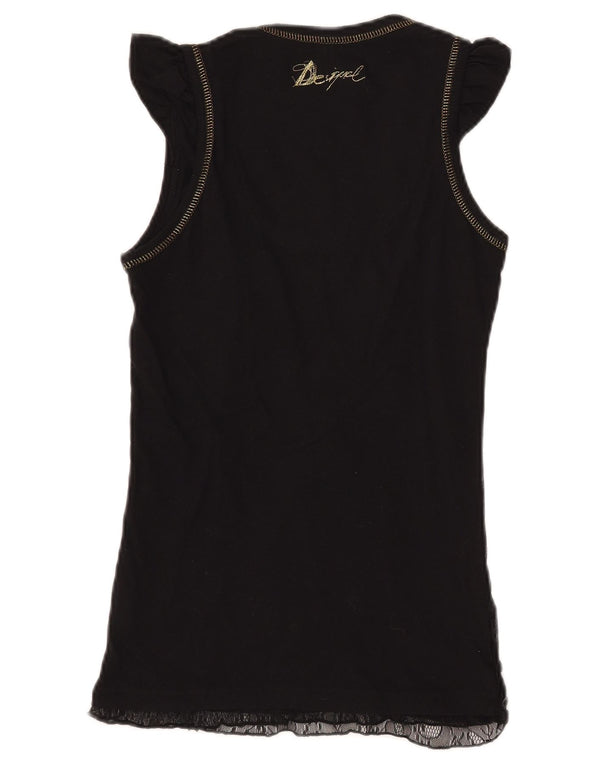 DESIGUAL Blusa gráfica para mujer Top UK 8 Small Black Geométrico Poliamida