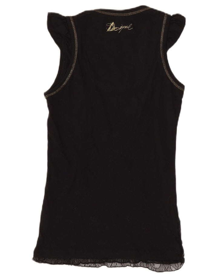 DESIGUAL Blusa gráfica para mujer Top UK 8 Small Black Geométrico Poliamida