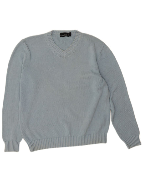 Zara Hombre Jersey Con Cuello En V Jersey Grande Azul Algodón