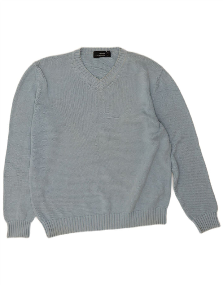 Zara Hombre Jersey Con Cuello En V Jersey Grande Azul Algodón