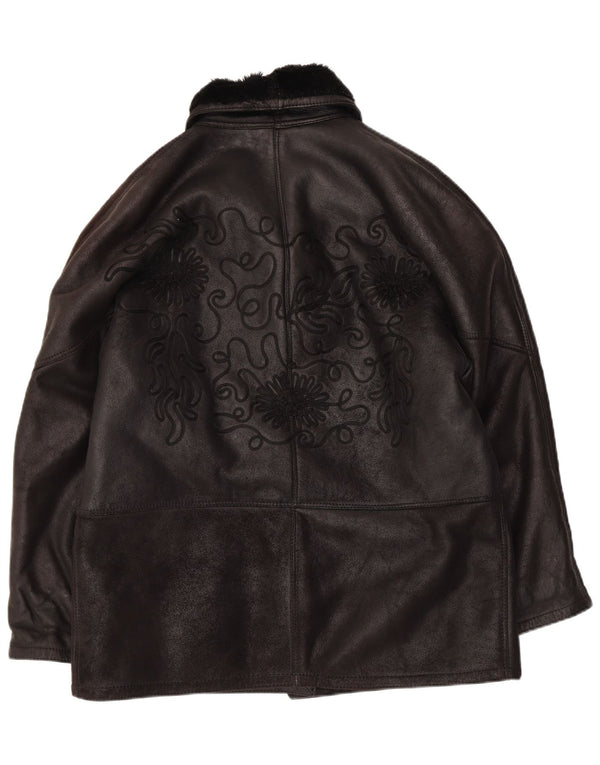 Vintage mujer chaqueta de shearling de gran tamaño IT 42 Medium Black Shearling