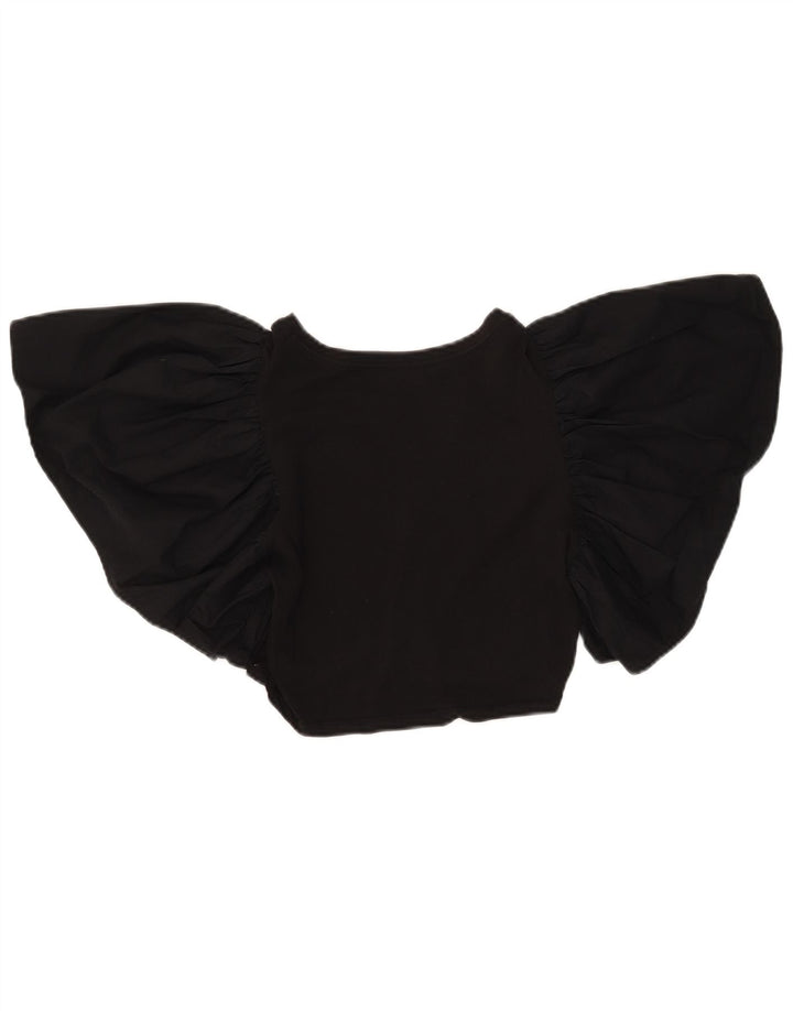 Zara Mujer Crop Batwing Blusa Top UK 42 Medium Negro