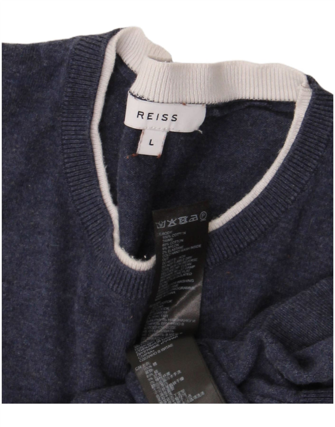 Reiss Jersey de manga corta con cuello redondo para hombre, talla grande, algodón azul marino