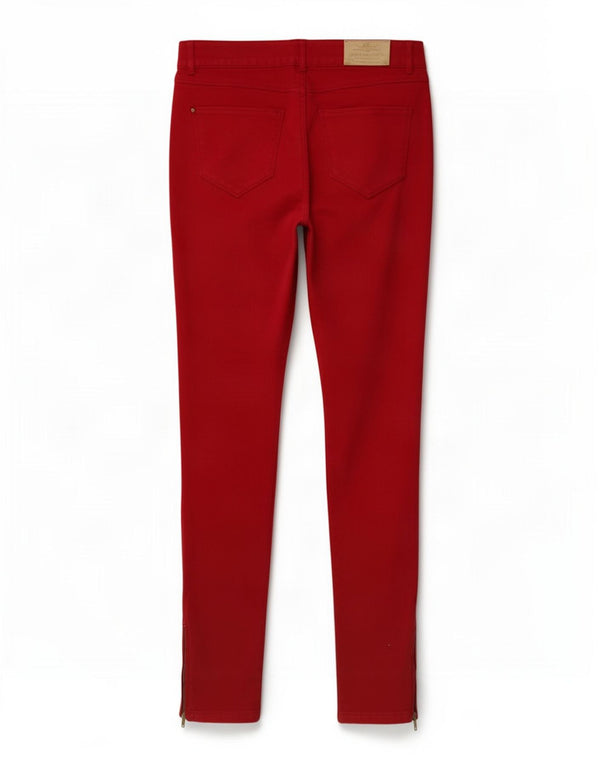 Zara Mujer Pantalones Casuales Pitillo EU 42 Large W32 L29 Algodón Rojo