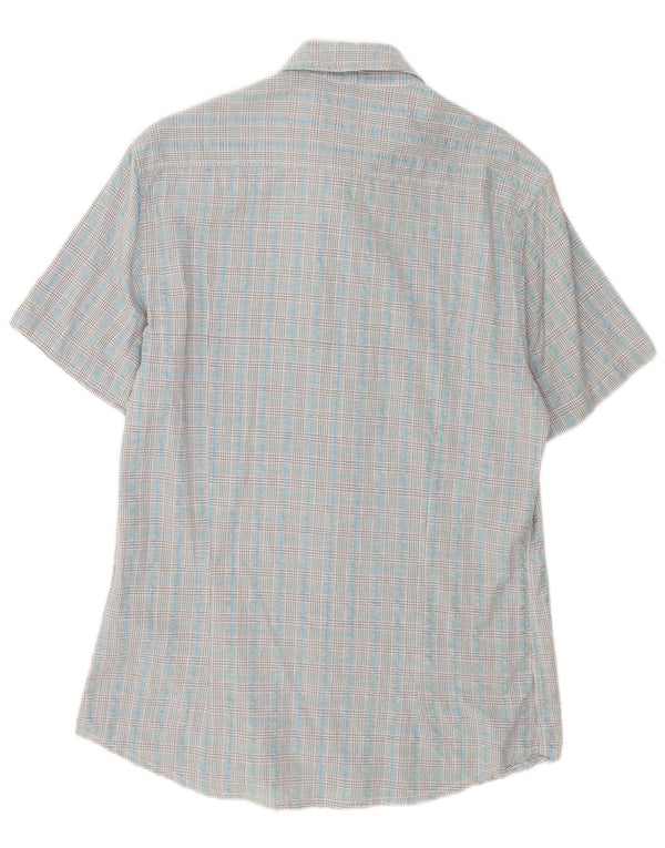 Camisa Kappa Hombre De Manga Corta De Algodón A Cuadros Azul Medio
