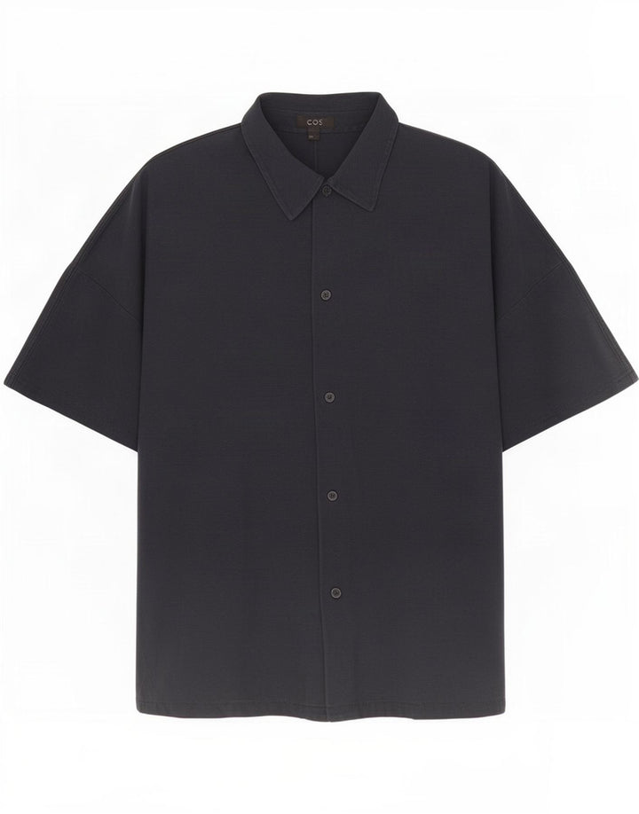 Cos Camisa de manga corta para hombre Algodón azul marino medio