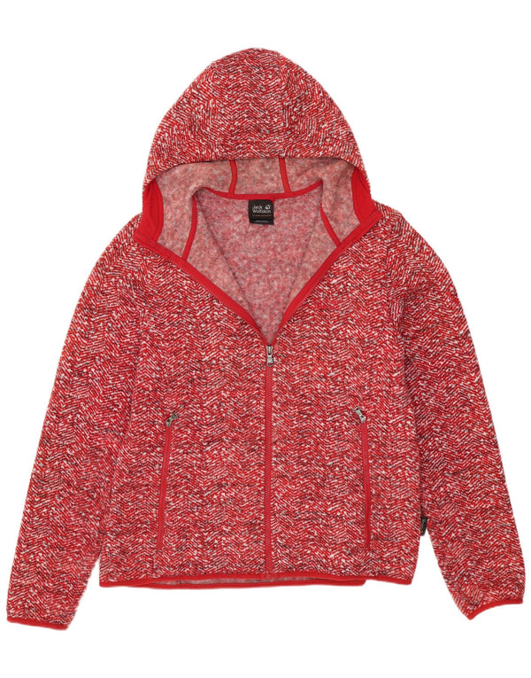 Jack Wolfskin Womens Hooded Tracksuit Top Jacket UK 18 XL Red Chevron