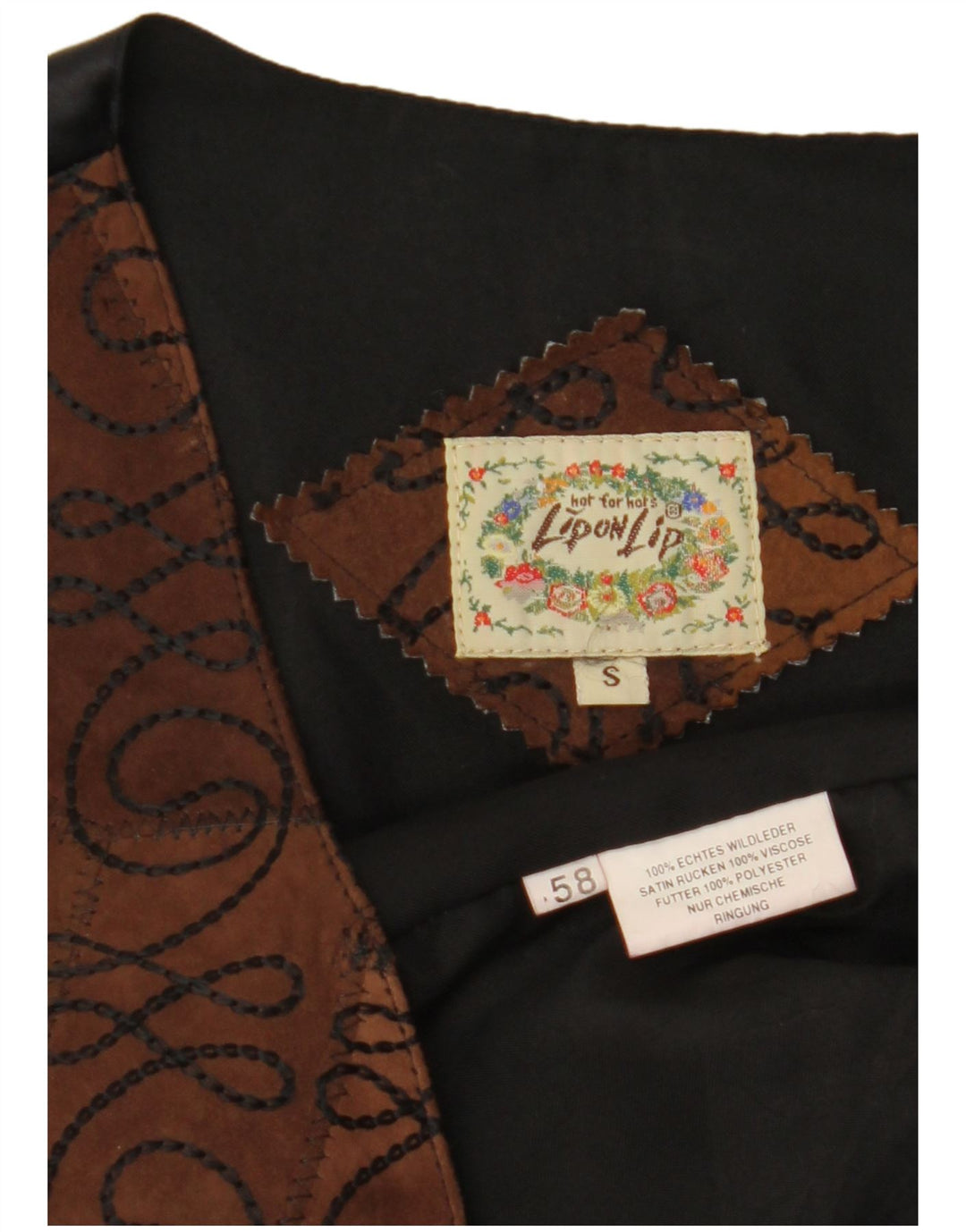 VINTAGE Chaleco de ante para hombre pequeño cuero paisley marrón