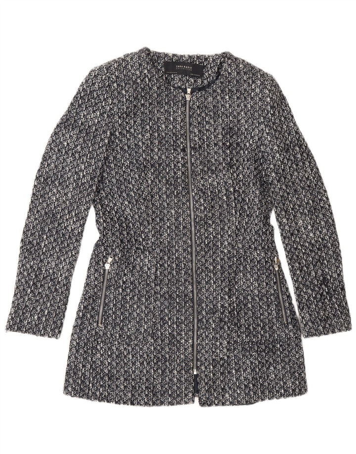 Zara Chaqueta Blazer con Cremallera Completa para Mujer UK 12 Algodón Gris Medio