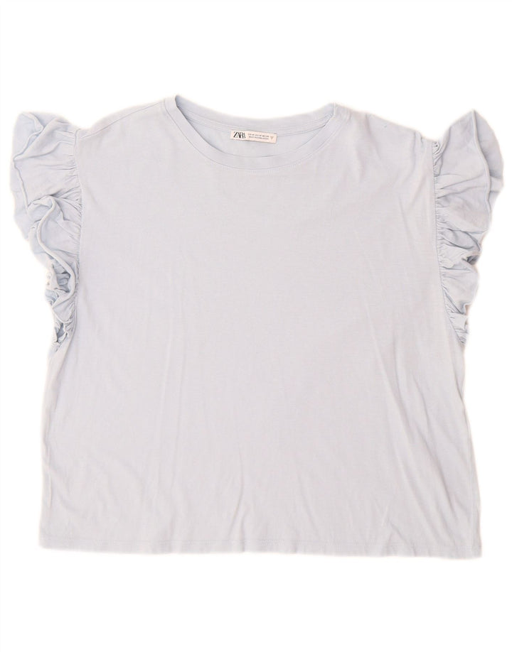 Zara Mujer Camiseta Top UK 44 Azul Medio