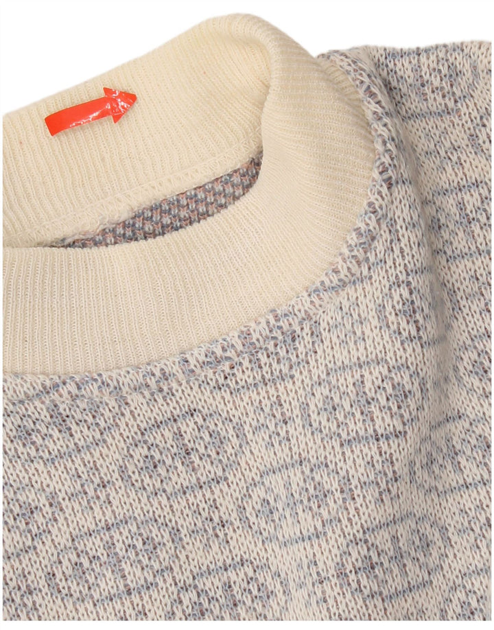 Vintage hombres cuello redondo jersey suéter azul medio Fair Isle