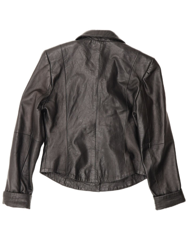 Vintage mujer cuero Blazer chaqueta EU 40 cuero negro medio
