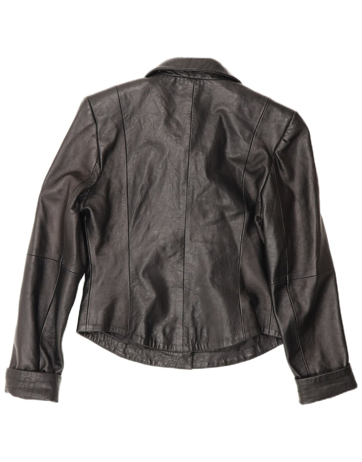 Vintage mujer cuero Blazer chaqueta EU 40 cuero negro medio