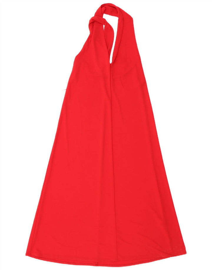 Zara Mujer Vestido Halter Reino Unido 10 Pequeño Poliéster Rojo