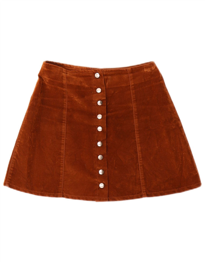 Vintage Mujer Velour Mini Falda W24 XS Marrón Poliamida