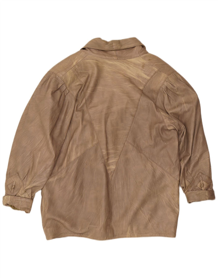 Vintage mujer chaqueta de cuero Reino Unido 14 cuero beige medio