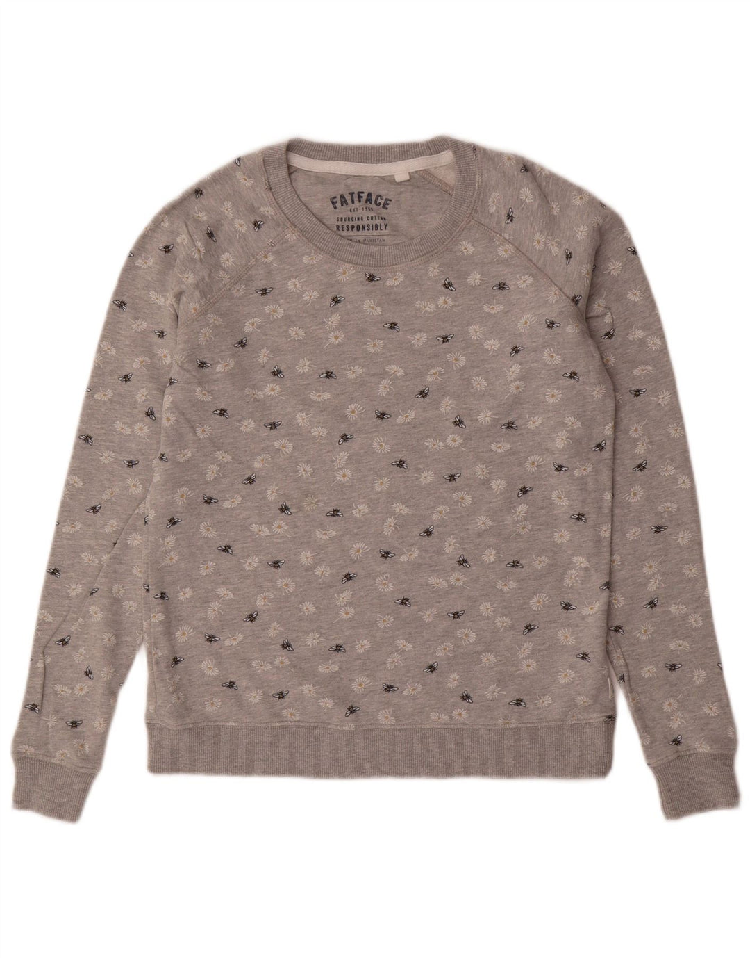 FAT FACE Sudadera para mujer Jumper UK 6 XS Gris Floral Algodón