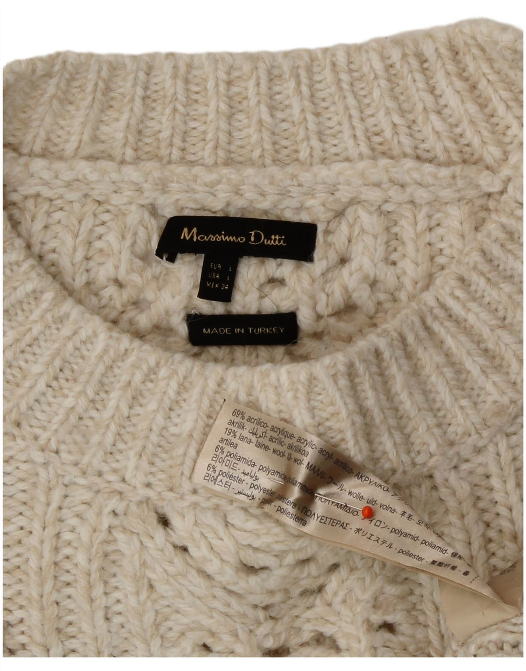 Massimo Dutti Jersey de cuello redondo para mujer UK 46 Large Off White