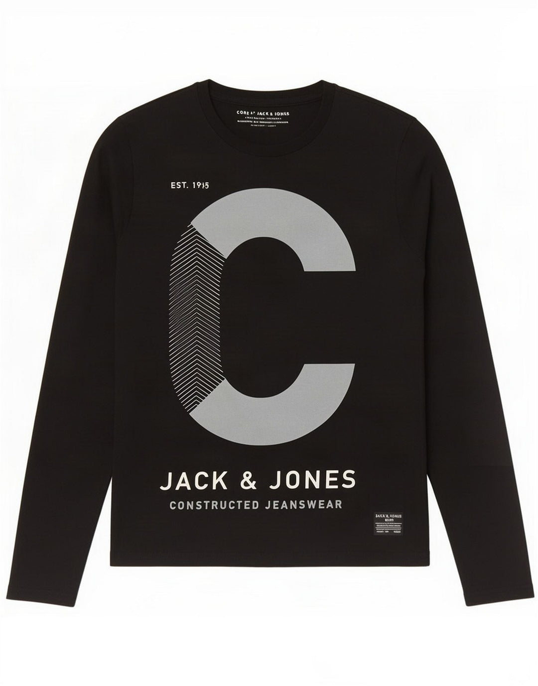 Jack & Jones Camiseta gráfica para hombre de manga larga de algodón negro mediano