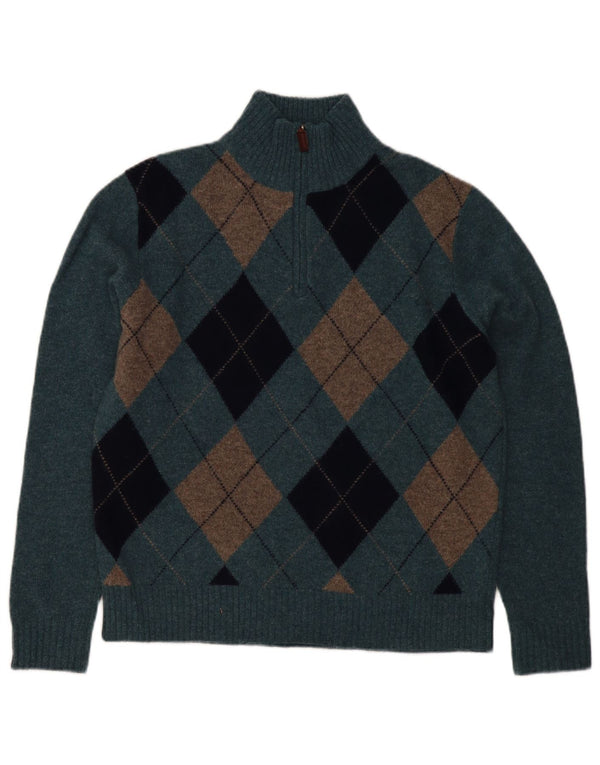 J. Crew Jersey tipo jersey con cuello y cremallera para hombre en lana de cordero azul medio Argyle/Diamond