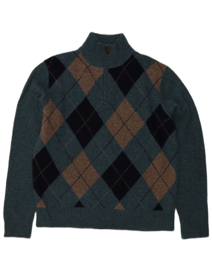 J. Crew Jersey tipo jersey con cuello y cremallera para hombre en lana de cordero azul medio Argyle/Diamond