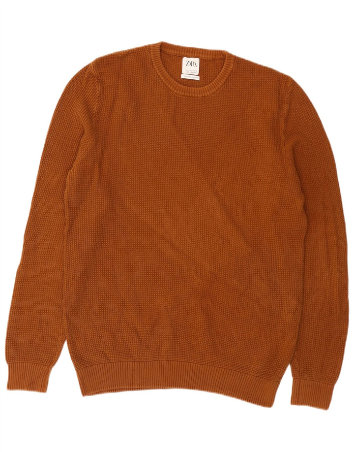 Zara Hombre Jersey Cuello Redondo Jersey Grande Algodón Marrón