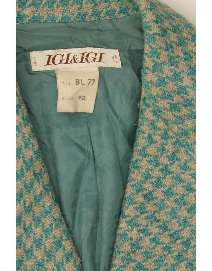 Igi & Chaqueta Blazer De 4 Botones Para Mujer IT 42 Lana De Pata De Gallo Azul Medio