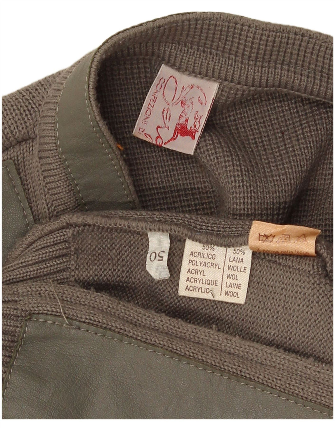 Vintage Mens Cardigan Suéter IT 50 Acrílico Marrón Medio